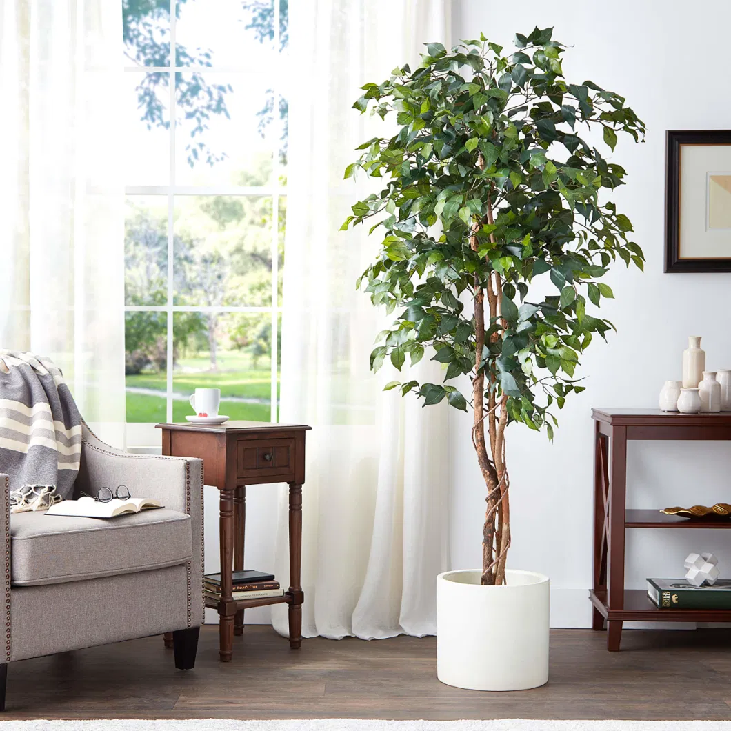 Indoor Small Potted Banyan Plant High Simulation Green Silk Leaves Artificial Ficus Bonsai Tree for Home Decoration