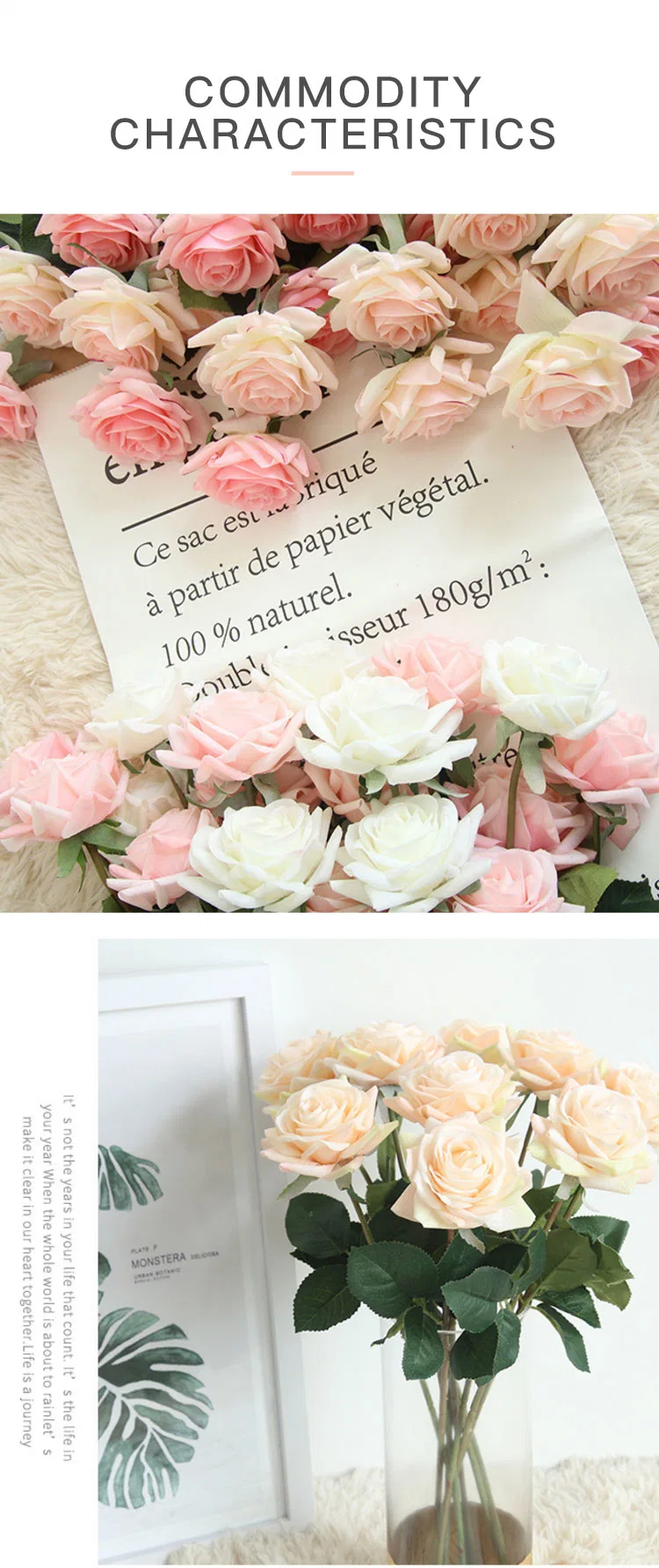 Artificial Silk Flowers Realistic Roses Bouquet Long Stem for Home Wedding Decoration Party