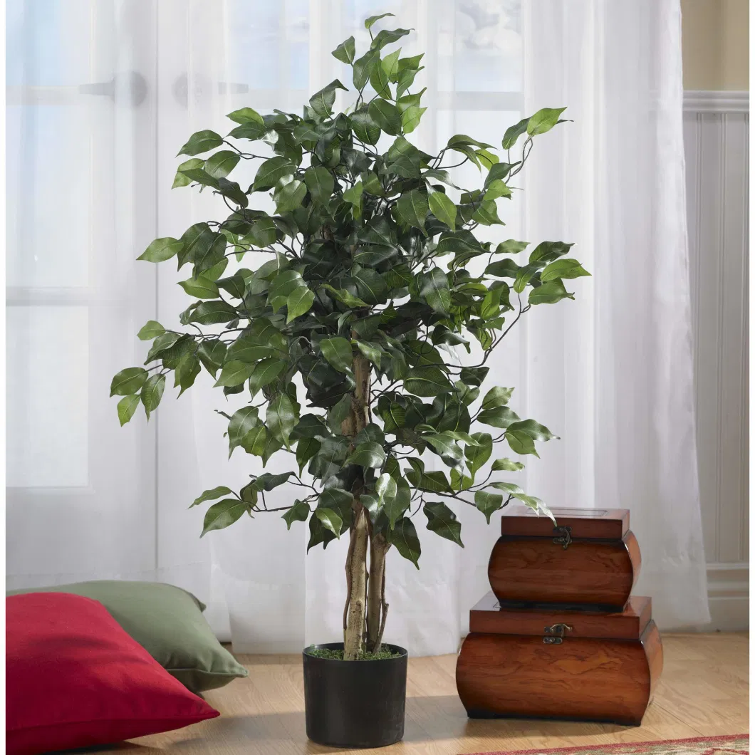 Indoor Small Potted Banyan Plant High Simulation Green Silk Leaves Artificial Ficus Bonsai Tree for Home Decoration