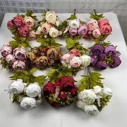 Bouquet de fleurs de pivoines artificielles en soie, 13 têtes, pour décoration de mariage à domicile