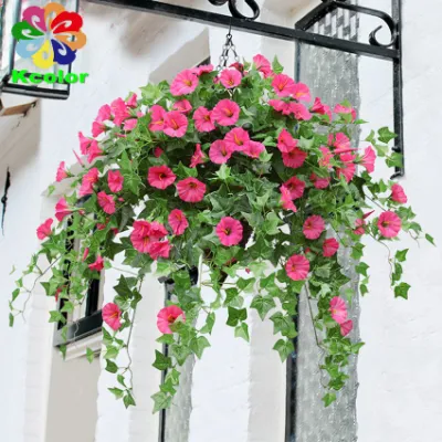 Arrangements de fleurs artificielles bon marché de fleur de gloire du matin en plastique de 62cm pour la décoration à la maison