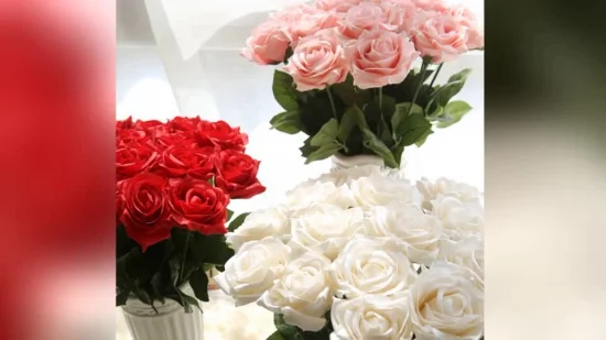 Fleurs artificielles en soie, Bouquet de Roses réalistes à longue tige pour décoration de mariage à domicile, fête
